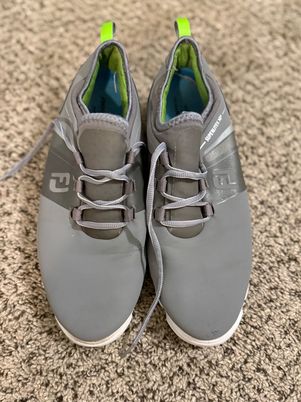 FootJoy Superlites XP Gray & Neon Green Spikeless Men’s Golf Shoes Sz 10.5 VGUC